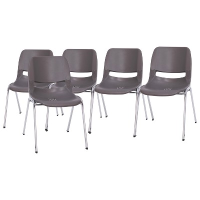 Flash Furniture HERCULES Series 880 lb. Capacity Gray Ergonomic Shell Stack Chair with Chrome Frame and 18'' Seat Height, Set of 5