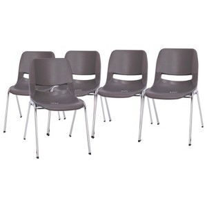 Flash Furniture HERCULES Series 880 lb. Capacity Gray Ergonomic Shell Stack Chair with Chrome Frame and 18'' Seat Height, Set of 5 - 1 of 4