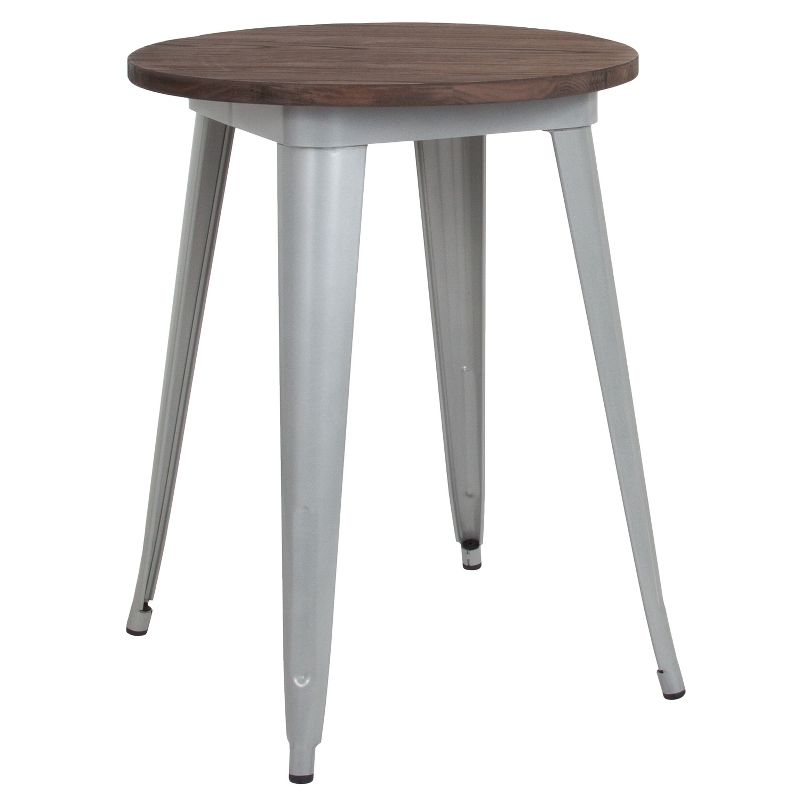 Flash Furniture 24" Round Metal Indoor Table with Rustic Wood Top, 1 of 5