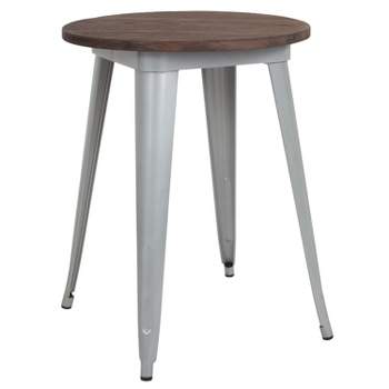 Merrick Lane 24" Round Metal Indoor Table with Galvanized Steel Frame and Rustic Wood Top