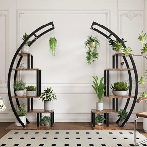 5 Tier Round Plant Stand Half Moon Shape Indoor Metal Garden Plant Holder Flower Shelf Rack - 1 of 4