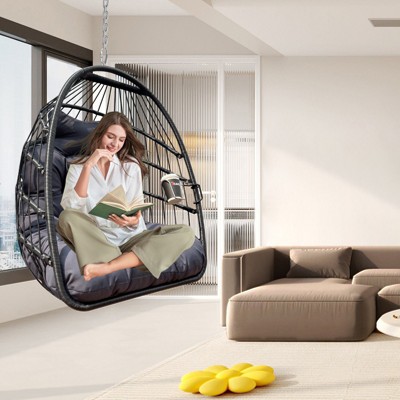 ROOMTEC Swing Hammock Egg Basket Chairs Without Stand, Foldable Frame UV Resistant Cushion Hanging Chair for Patio Porch Backyard Balcony