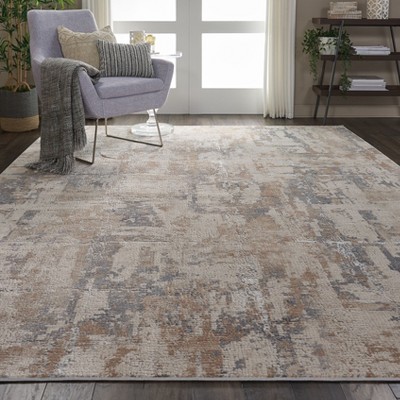 Grey and Beige Abstract Synthetic Rectangular Rug 9'3" x 12'9"
