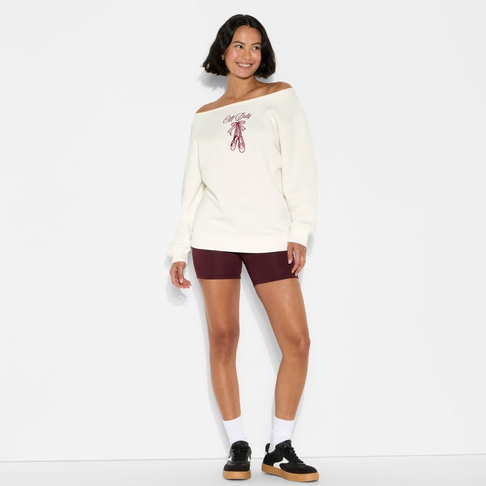 Women's Off the Shoulder Sweatshirt - Wild Fable™ Cream M