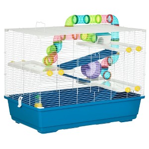 31" Extra Large Hamster Cage with Tubes and Tunnels, 4 Tier Small Animal Cage with Portable Carry Handles, Rat Gerbil Cage with Water Bottle - 1 of 4