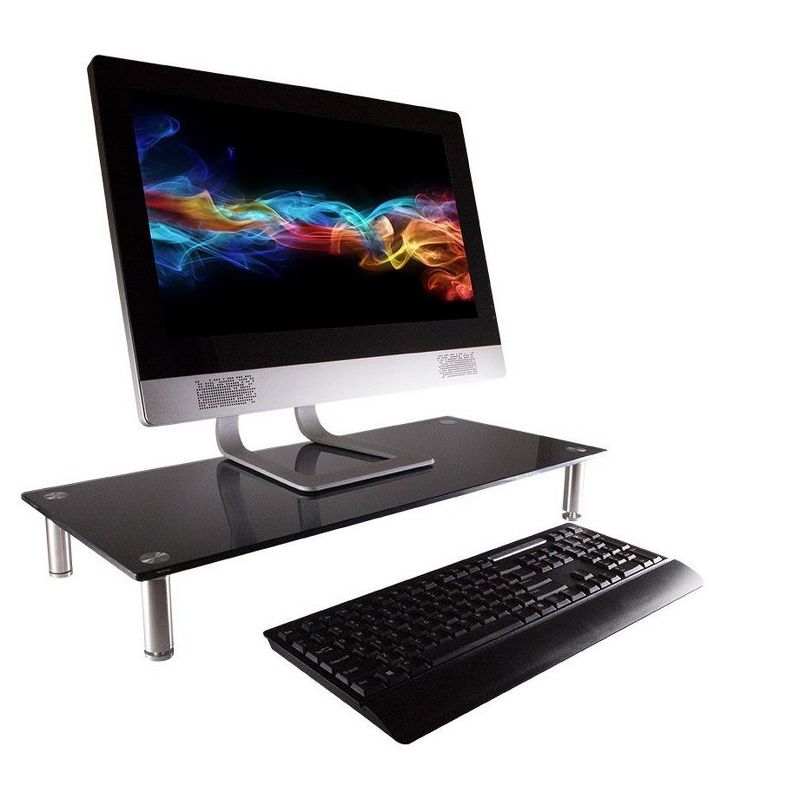 Monoprice Medium Multimedia Desktop Stand, Black Glass 25.6" x 11.0" - Stand & Riser, Desktop TV Stand, Dual Monitors w/ Height Adjustable Legs, 2 of 6
