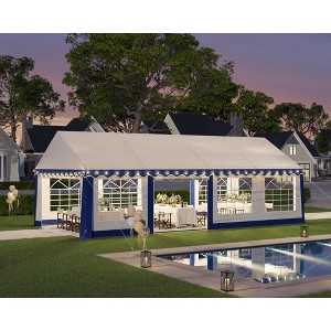 AMERLIFE Party Tent with Rolled Sidewalls and Zinc Alloy Tube & Spiral Stakes, Waterproof Event Shelters, White & Blue - 1 of 4