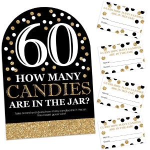 Big Dot of Happiness Adult 60th Birthday - Gold - How Many Candies Birthday Party Game - 1 Stand and 40 Cards - Candy Guessing Game - 1 of 4