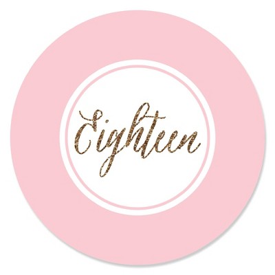Big Dot of Happiness Chic 18th Birthday - Pink and Gold - Birthday Party Circle Sticker Labels - 24 Count