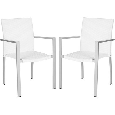 Teal Wicker and Aluminum Stackable Arm Chairs, Set of 2