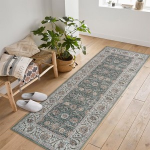 Machine Washable Living Room Rugs Large Vintage Floor Cover with Non-Slip Backing, Stain-Resistant Low Pile Indoor Mat, Floral Accent Rugs - 1 of 4