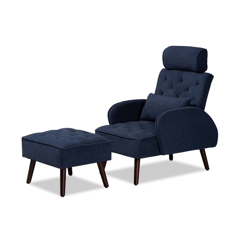 Set of 2 Haldis Velvet Fabric Upholstered and Wood Lounge Chair and Ottoman - Baxton Studio, 5 of 19
