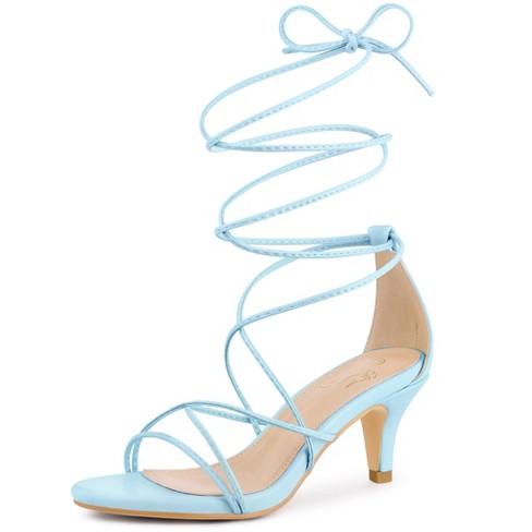 Perphy Women s Open Toe Strappy Lace Up Kitten Heel Sandals Sky Blue 10 Target