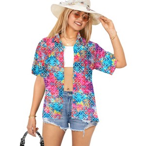 LA LEELA Button Down Shirt for Women Beach Shirt Summer Blouse Short Sleeve Vacation Button Up Tee Hawaiian Shirts Blouses for Women - 1 of 4