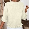 Women's 3/4 Sleeve Ruffle Hem Blouse Summer Relaxed Fit Round Neck Casual Elegant Tops - 2 of 4