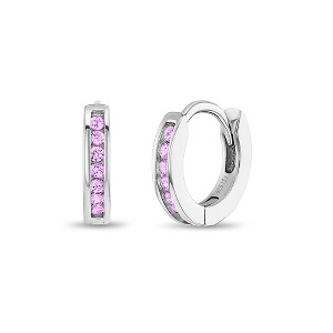 Girl's Small Channel Set CZ Hoop Sterling Silver Earrings - In Season Jewelry - 1 of 4
