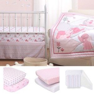 The Peanutshell Pink Elephant Crib Bedding Set, 3pc to 12 Pc, For Girls - 1 of 4