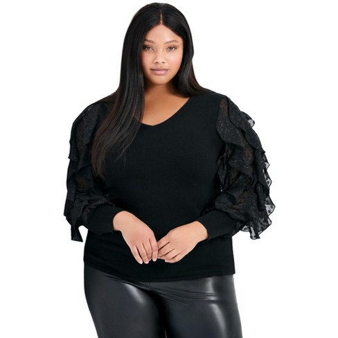 Avenue Women's Plus Size Frill Sleeve Sweater - image 1 of 4