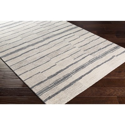 Ivory and Charcoal Striped Wool Area Rug, 8'10" x 12'