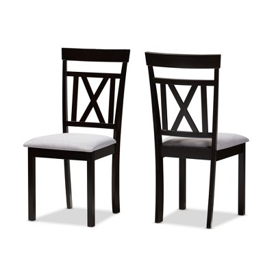 Set of 2 Rosie Espresso Finished Dining Chair Gray/ Brown - Baxton Studio: X-Back, Padded Seat, Wood Frame