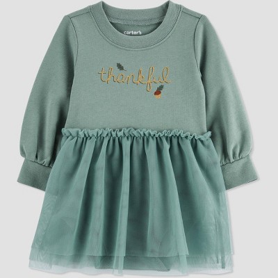Image of Carter's Just One You® Baby Girls' 'Thankful' Tutu Dress - Green Newborn