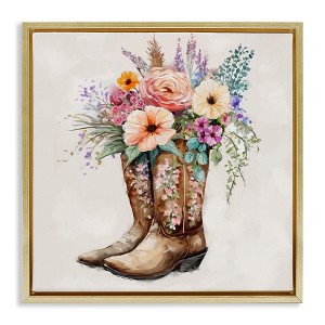 Stupell Industries Country Cowboy Boots Bouquet Floating Frame Canvas Art, Gold, 25" x 25" - 1 of 4