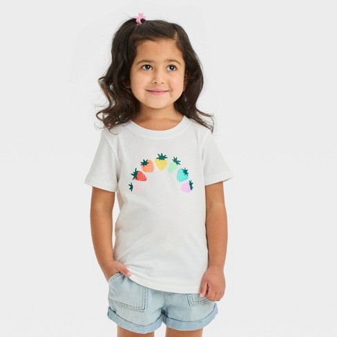 Toddler Girls' Strawberry Rainbow Short Sleeve T-shirt - Cat