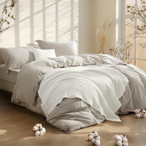 5-Piece Comforter Set with Cotton Waffle Throw Blanket - 1 of 4