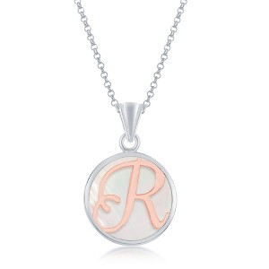 Bella Silver Sterling Silver, MOP 18" Pendant Necklace, Rose Gold Script Initial - White - 1 of 2