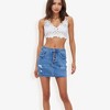 Anna-Kaci Women's Distressed Denim Mini Skirt With Front Button Detail, Pockets, Raw Hem, And Faded Wash- Small, Blue - 3 of 4