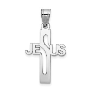 Black Bow Jewelry Sterling Silver Rhodium-Plated Flat Jesus Cross Pendant - 1 of 4