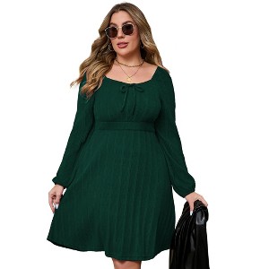 Clearlove Women's Plus Size Fall Dress Long Sleeve Square Neck Floral Print Smocked A Line Flowy Dresses - 1 of 4