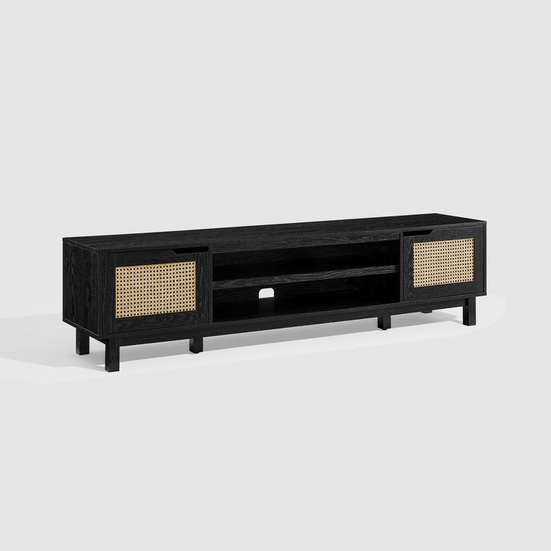 Modern Boho Storage TV Stand for TVs up to 80" with Rattan Doors - Saracina Home, 4 of 14
