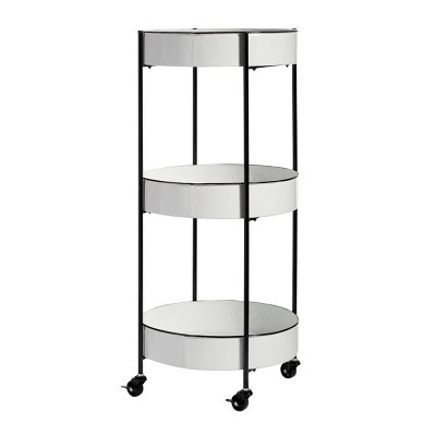 White and Black Metal 3-Tier Farmhouse Rolling Storage Cart