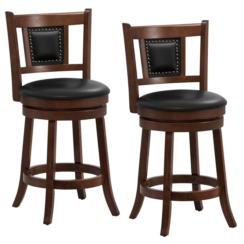 Tangkula 25.5” Upholstered Bar Stools Set of 2/4 360° Swivel Round Counter/Bar Height Stools w/Curved Backrest & Footrest, 1 of 9