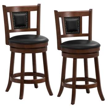 Tangkula 25.5” Upholstered Bar Stools Set of 2/4 360° Swivel Round Counter/Bar Height Stools w/Curved Backrest & Footrest
