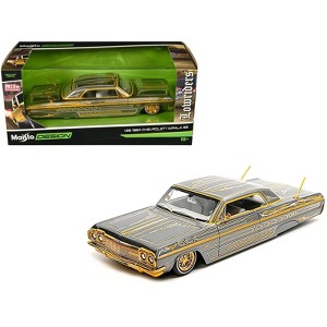 1964 Chevrolet Impala SS Lowrider Gray Metallic with Gold Graphics "Lowriders" "Maisto Design" 1/26 Diecast Model Car by Maisto - 1 of 3