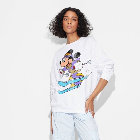 Women s Vintage Mickey Ski Graphic Sweatshirt White Target