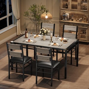 Dining Table Set for 2, Dining Table with 2 Upholstered Chairs, Wood 3-Piece Kitchen Dining Room Table Set with Corner Protector for Small Space - 1 of 4