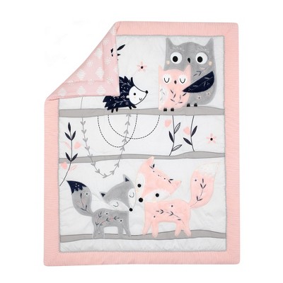 Gray and Pink Cotton Woodland Nursery Crib Bedding Set