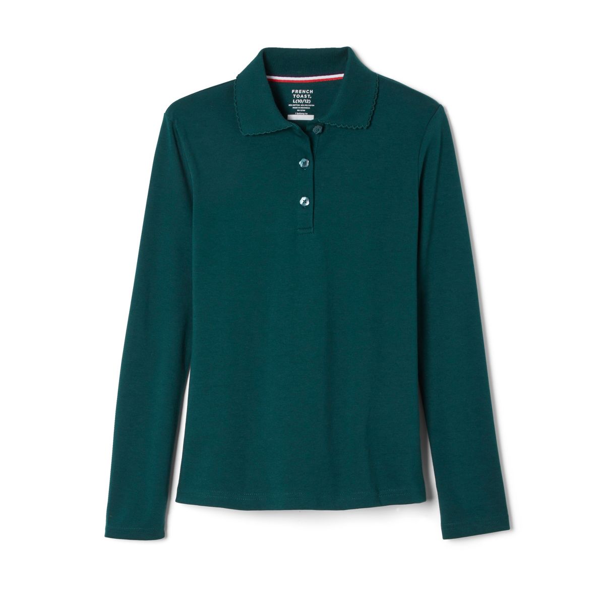 French Toast School Uniform Girls Long Sleeve Fitted Interlock Polo with Picot Collar (Feminine Fit) - thumbnail 4