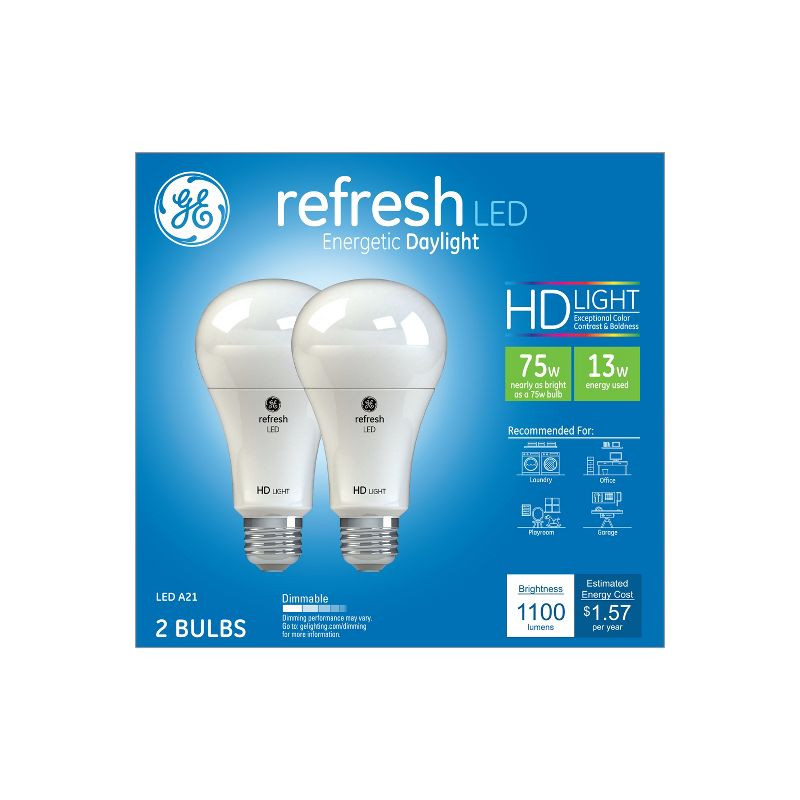 GE 2pk 75W Equivalent Refresh LED HD Light Bulbs Daylight, 1 of 4