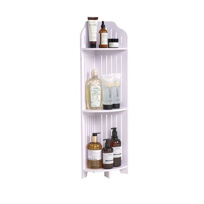 VECELO 3-Tier Corner Shelf Stand, Small Storage Organizer for Narrow Space, Toilet Paper Stand for Bathroom, White
