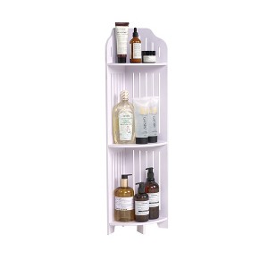 VECELO 3-Tier Corner Shelf Stand, Small Storage Organizer for Narrow Space, Toilet Paper Stand for Bathroom, White - 1 of 4