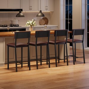 Bar Stools Set of 4, Upholstered Counter Height Bar Stools with Backrest and Footrest, Tall Bar Chairs with Thick Cushion - 1 of 4