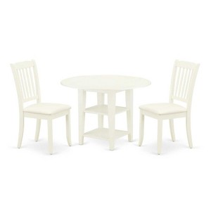HomeStock 3-Piece Linen White Finish Round Solid Wood Top With Dropleaf Dining Table Set - 1 of 4