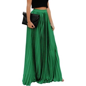 Women's High Waist Maxi Skirt, Flowy Pleated Chiffon Long Skirt Green - 1 of 4