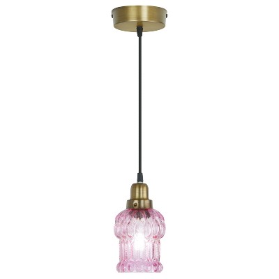 River of Goods 4.5" 1-Light Delphine Glass and Metal Pendant Pink: Gold-Finish Canopy, Adjustable Cord