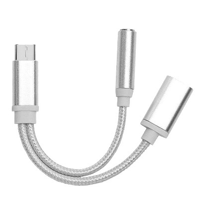 iMountek"USB Type-C to 3.5mm Aux Audio & Charging Adapter, Braided TPE Cable, Metal Shell, Headphone Splitter"Black&Silver