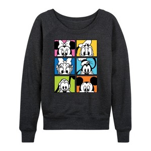 Women's - Disney - Mickey Minnie Goofy Pluto Donald and Daisy Lightweight French Terry Wide Neck Long Sleeve Shirt - 1 of 4